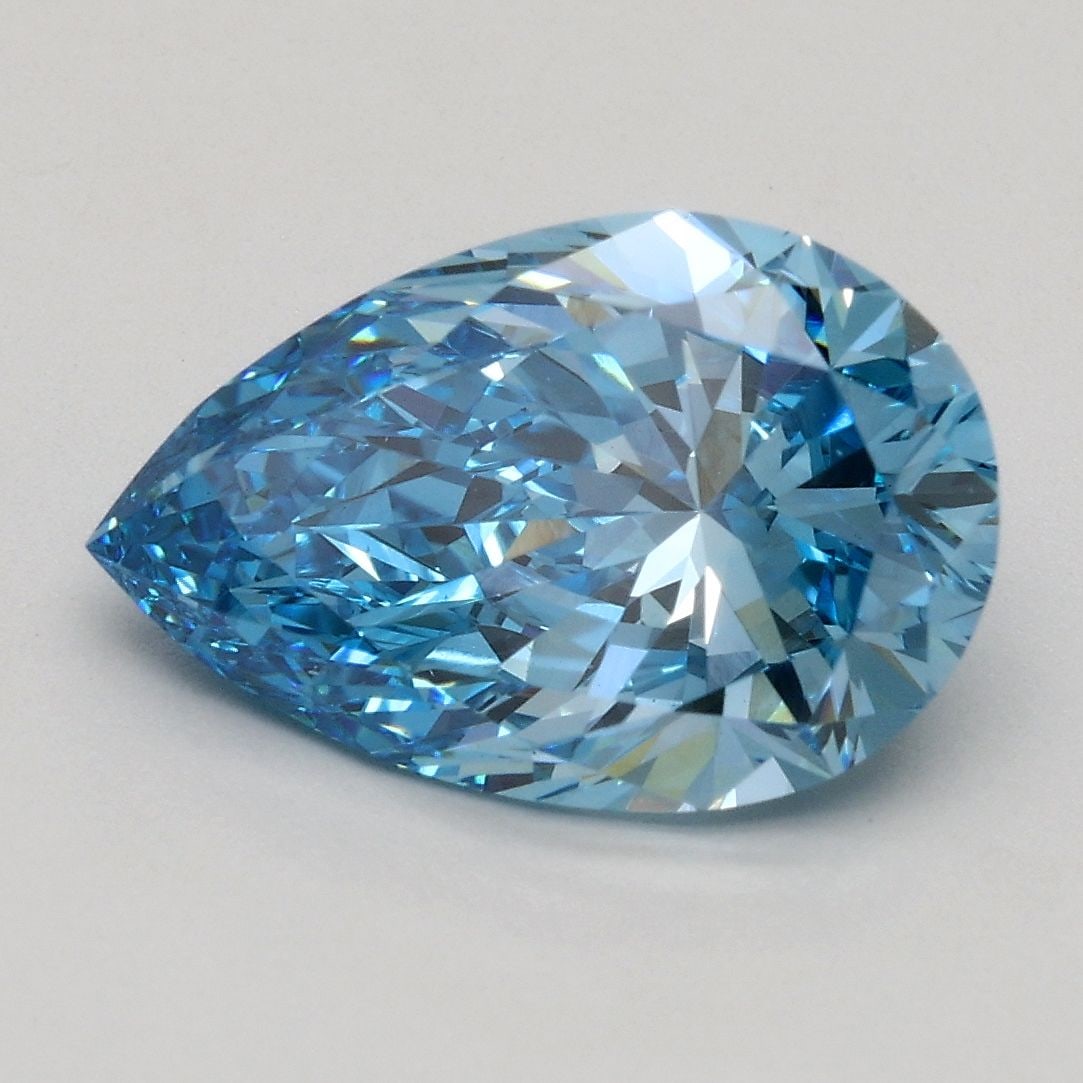 Loose Diamond - PEAR 2.3ct Fancy Vivid Blue VS1: Loose Diamond - PEAR 2.3ct Fancy Vivid Blue VS1 Source: This is a real non-mined Diamond that has been grown in a lab Shape: PEAR Carats: 2.3 Color: Fancy Vivid Blue Certification: IGI Video: