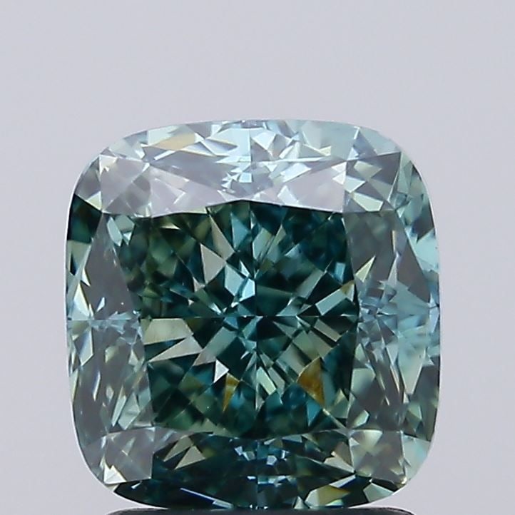Loose Diamond - CUSHION MODIFIED 2.08ct Fancy Vivid Blueish Green VVS2: Loose Diamond - CUSHION MODIFIED 2.08ct Fancy Vivid Blueish Green VVS2 Source: This is a real non-mined Diamond that has been grown in a lab Shape: CUSHION MODIFIED Carats: 2.08 Color: Fancy Vivid Blu