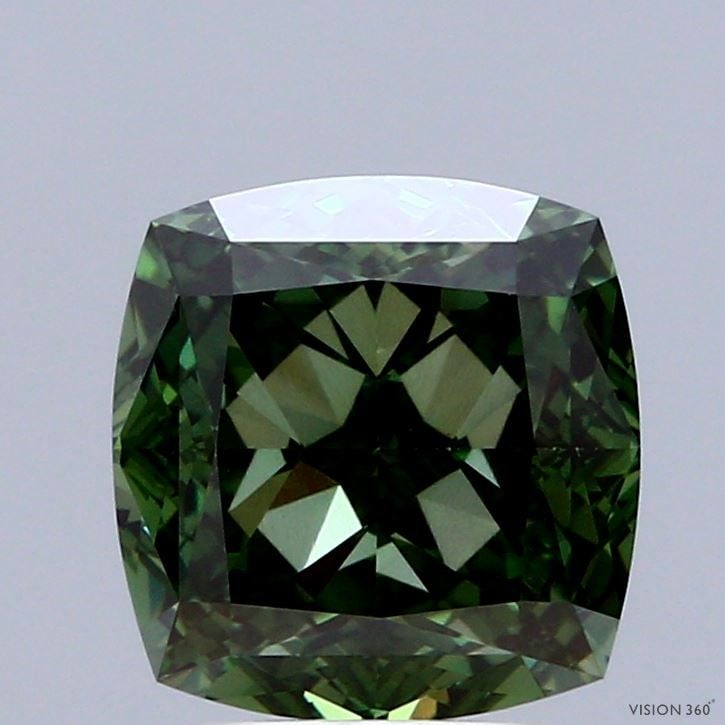 Loose Diamond - CUSHION MODIFIED 3.1ct Fancy Vivid Green VS1: Loose Diamond - CUSHION MODIFIED 3.1ct Fancy Vivid Green VS1 Source: This is a real non-mined Diamond that has been grown in a lab Shape: CUSHION MODIFIED Carats: 3.1 Color: Fancy Vivid Green Certific