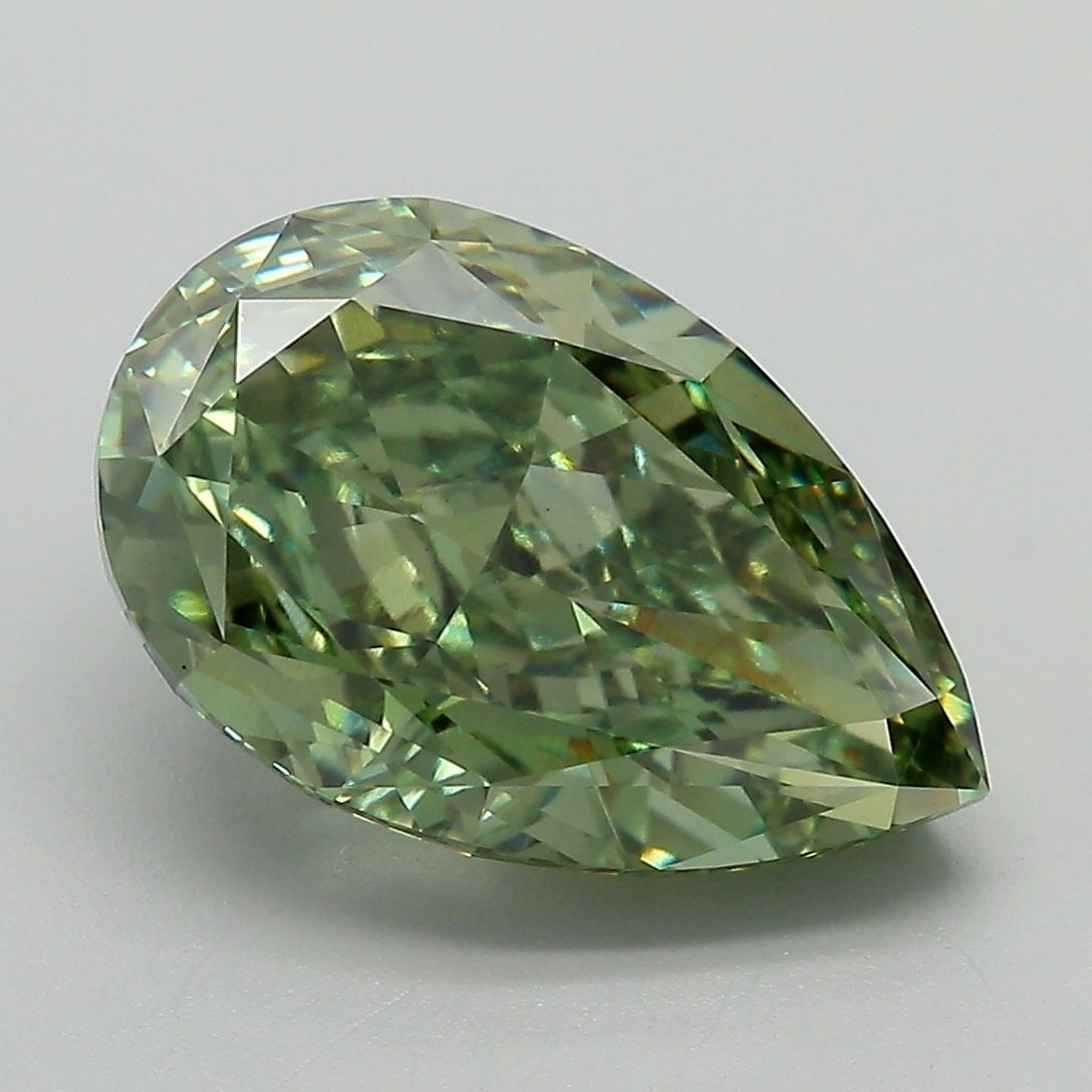 Loose Diamond - PEAR 5.26ct Fancy Vivid Green VS1: Loose Diamond - PEAR 5.26ct Fancy Vivid Green VS1 Source: This is a real non-mined Diamond that has been grown in a lab Shape: PEAR Carats: 5.26 Color: Fancy Vivid Green Certification: IGI Video: