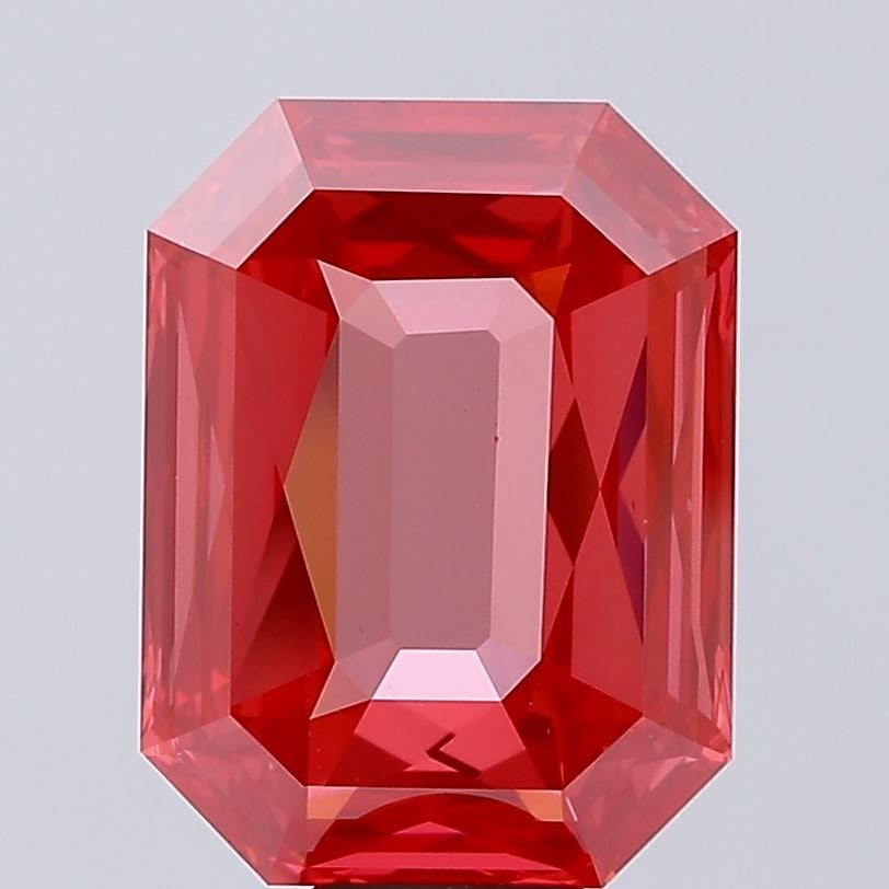 Loose Diamond - EMERALD 10.11ct Fancy Vivid Red VS1: Loose Diamond - EMERALD 10.11ct Fancy Vivid Red VS1 Source: This is a real non-mined Diamond that has been grown in a lab Shape: EMERALD Carats: 10.11 Color: Fancy Vivid Red Certification: IGI Video: