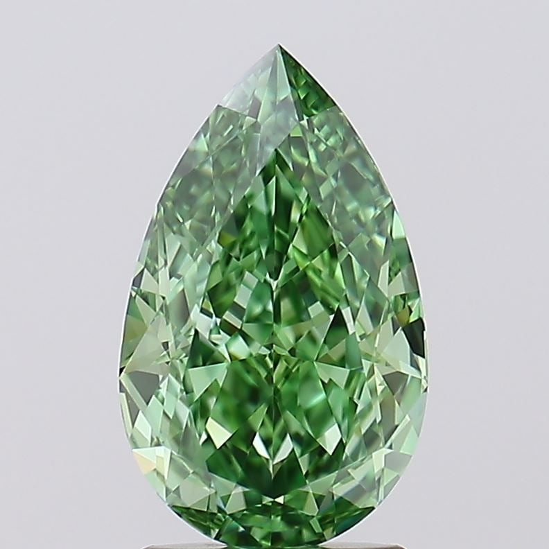 Loose Diamond - PEAR 2.03ct Fancy Vivid Green VVS1: Loose Diamond - PEAR 2.03ct Fancy Vivid Green VVS1 Source: This is a real non-mined Diamond that has been grown in a lab Shape: PEAR Carats: 2.03 Color: Fancy Vivid Green Certification: IGI Video: