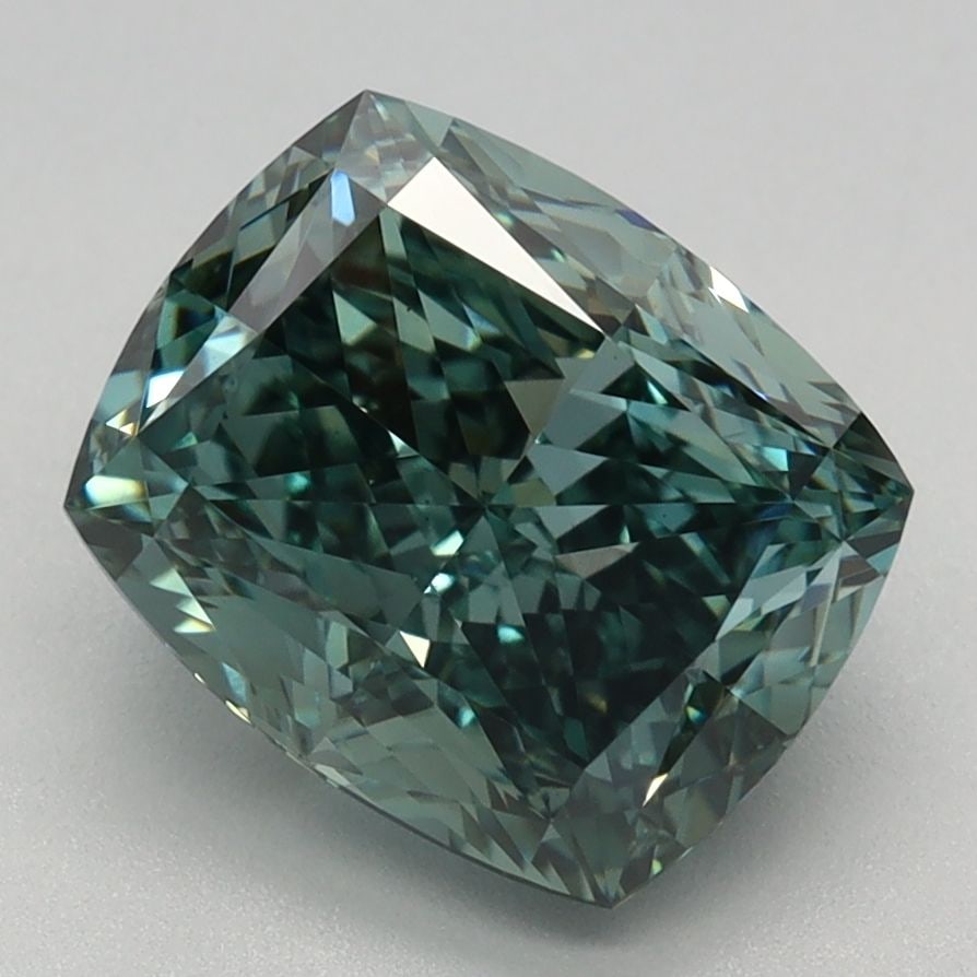 Loose Diamond - CUSHION MODIFIED 2.66ct Fancy Vivid Green VS1: Loose Diamond - CUSHION MODIFIED 2.66ct Fancy Vivid Green VS1 Source: This is a real non-mined Diamond that has been grown in a lab Shape: CUSHION MODIFIED Carats: 2.66 Color: Fancy Vivid Green Certif