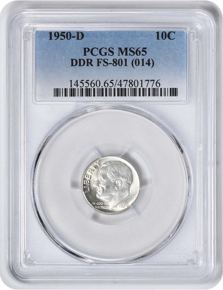 1950-D Roosevelt Silver Dime MS65 PCGS Uncirculated 90% Silver: 1950-D Roosevelt Silver Dime MS65 PCGS Uncirculated 90% Silver This 1950-D Roosevelt Silver Dime is a remarkable collectible coin, certified by PCGS with a grade of MS65. Struck in Denver, this uncirc