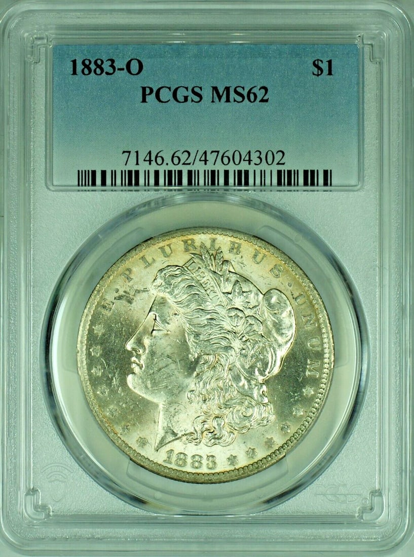 PCGS MS 62 1883-O Morgan Silver Dollar Uncirculated US Coin: PCGS MS 62 1883-O Morgan Silver Dollar Uncirculated US Coin This is an 1883-O Morgan Silver Dollar from the United States, certified by PCGS with a grade of MS 62. The coin is composed of silver and r