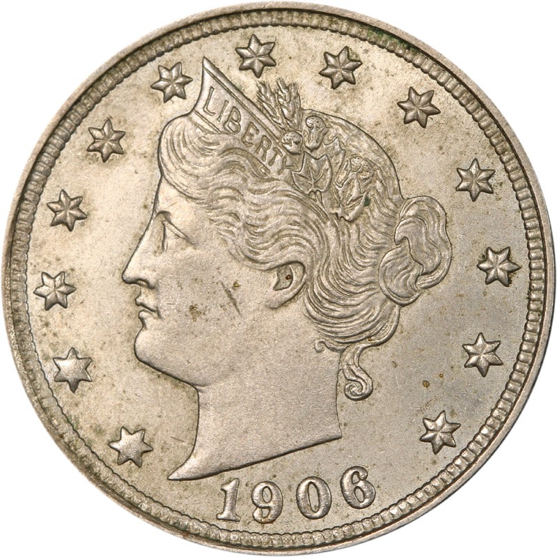 United States 1906 Liberty V Nickel Coin Circulated Example: United States 1906 Liberty V Nickel Coin Circulated Example This 1906 Liberty V Nickel is a circulated coin from the United States. Made of nickel, it features the classic Liberty Head design and is i