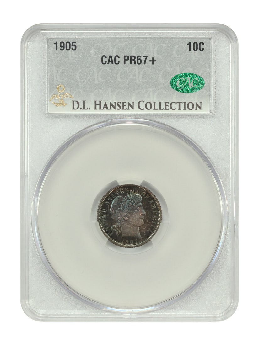 1905 Barber Dime CACG PR67+ Electric Blue Colorful Proof (1 of 6)