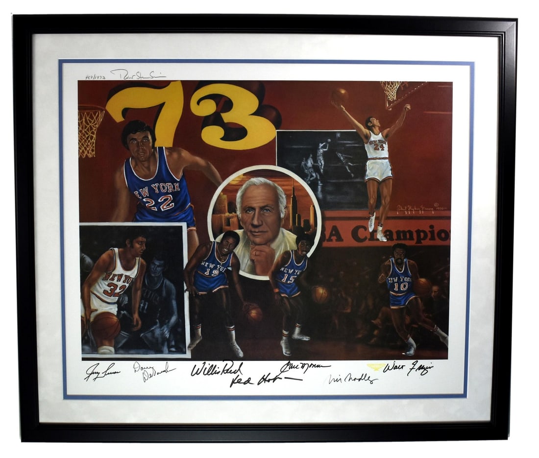 Framed Knicks 1972-73 Championship Lithograph Signed by Seven With PSA DNA LOA (1 of 4)