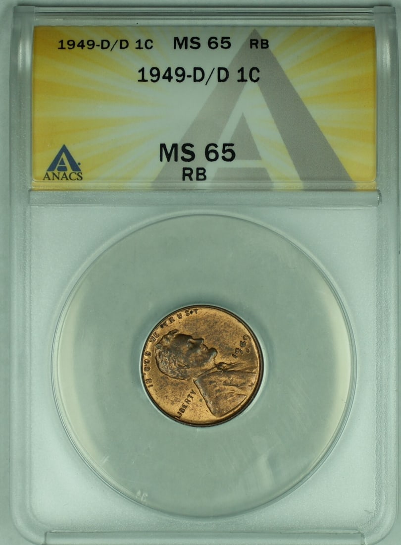 ANACS MS 65 RB 1949-D/D Lincoln Wheat Penny United States Uncirculated (1 of 2)
