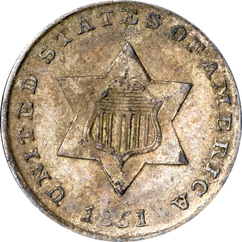 1851 Three Cent Silver Coin with Unique Crusty Finish (1 of 2)