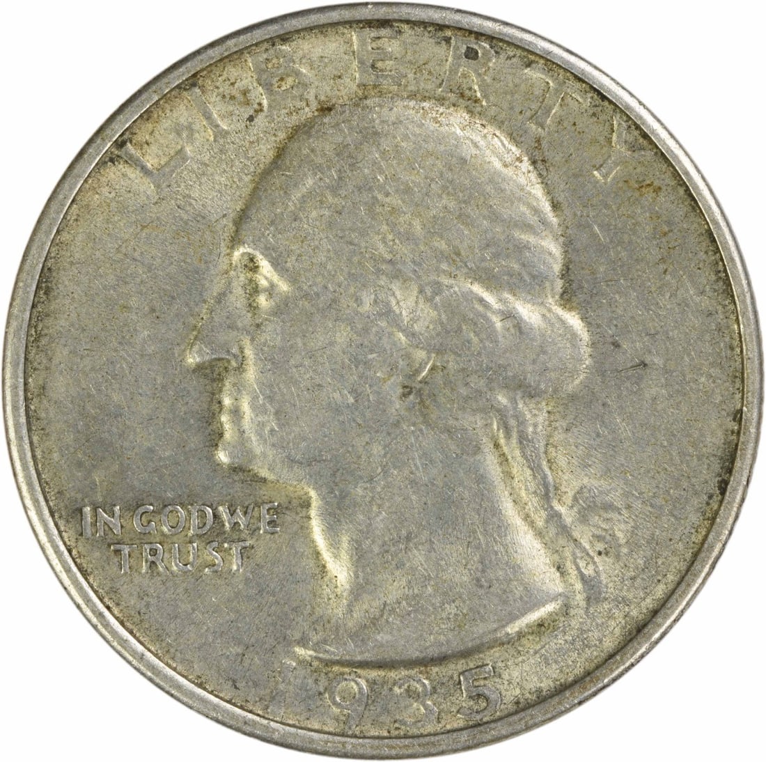 AU 1935 Denver Mint Washington 25C Silver Quarter Uncertified: AU 1935 Denver Mint Washington 25C Silver Quarter Uncertified This 1935-D Washington Quarter is composed of 90% silver and 10% copper, minted in Denver. The coin features the design by John Flanagan a