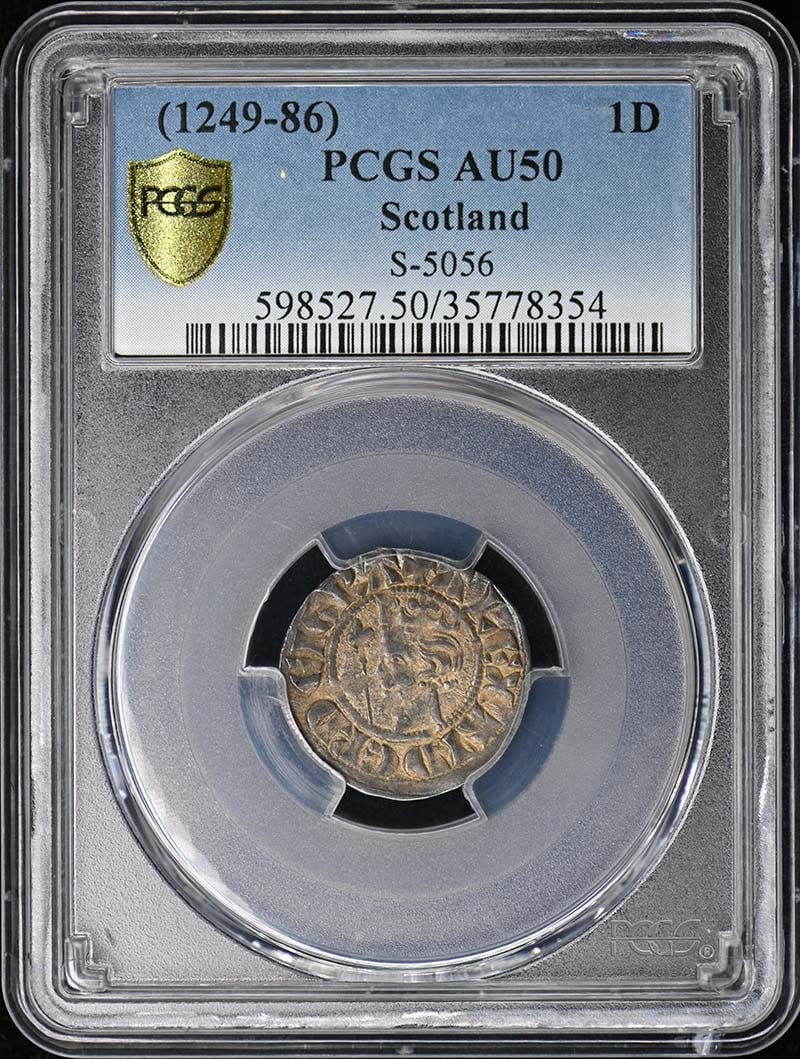 Alexander III Scotland S-5056 Silver Penny PCGS AU50: Alexander III Scotland S-5056 Silver Penny PCGS AU50 This is a circulated Alexander III 1D coin from Scotland, certified by PCGS with a grade of AU50. The coin originates from the United Kingdom and i