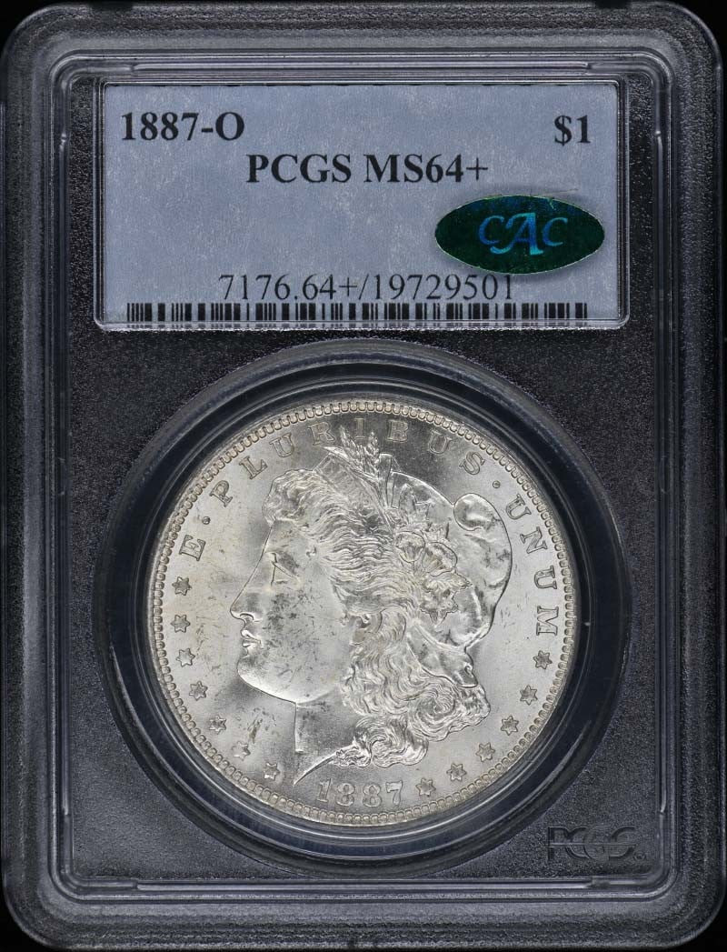 1887-O Morgan Dollar PCGS MS64+ Certified CAC: 1887-O Morgan Dollar PCGS MS64+ Certified CAC This 1887-O Morgan Dollar is a remarkable piece certified by PCGS with a grade of MS64+, indicating its exceptional quality and eye appeal. Struck in New 