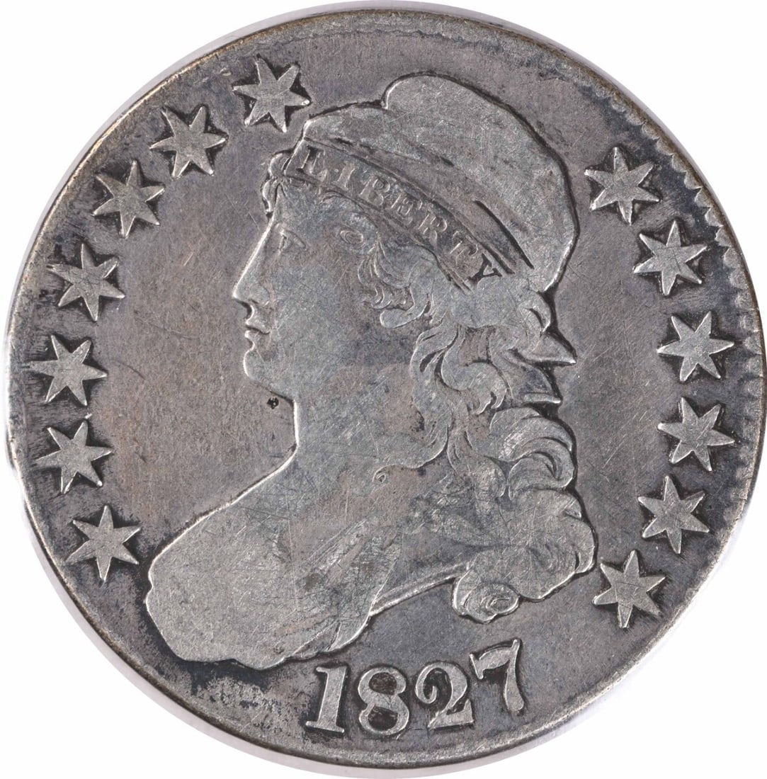 1827 O-135 Capped Bust Half Dollar 90 Percent Silver Uncertified: 1827 O-135 Capped Bust Half Dollar 90 Percent Silver Uncertified This 1827 Bust Half Dollar is a circulated coin from the United States, minted in Philadelphia. Composed of 90% silver and 10% copper, 