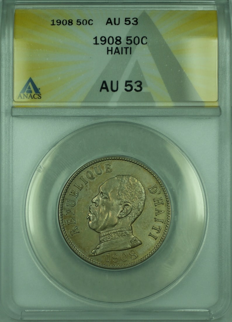 Haiti 1908 50 Centimes Copper-Nickel ANACS AU 53 Certified KM 56 (1 of 2)