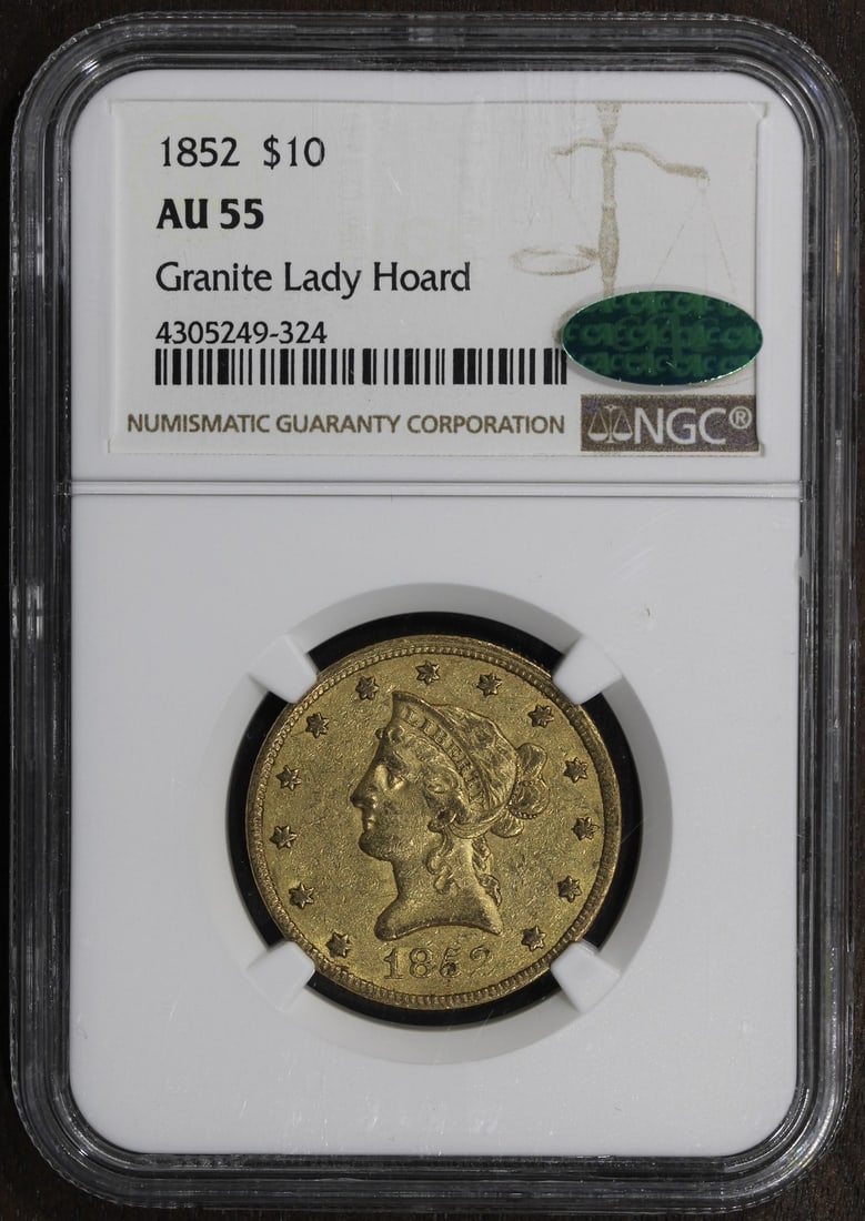 1852 $10 Liberty Head Gold Eagle NGC AU55 CAC Granite Lady Hoard (1 of 4)