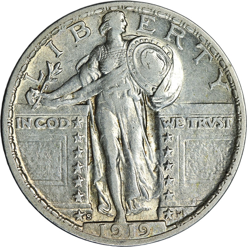 1919-S Standing Liberty Quarter AU Key Date Silver Coin: 1919-S Standing Liberty Quarter AU Key Date Silver Coin This 1919-S Standing Liberty Quarter is a key date coin in nice AU (About Uncirculated) condition, showcasing appealing luster and a strong stri