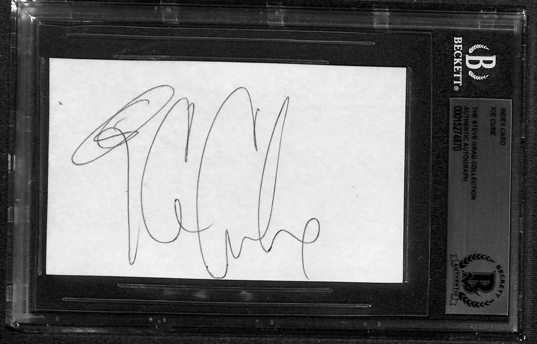 Ice Cube Signed 3x5 Index Card Beckett Authenticated: Ice Cube Signed 3x5 Index Card Beckett Authenticated This autographed 3x5 index card features the signature of renowned rapper and actor Ice Cube, obtained in person in 1990 in Milwaukee, Wisconsin. T