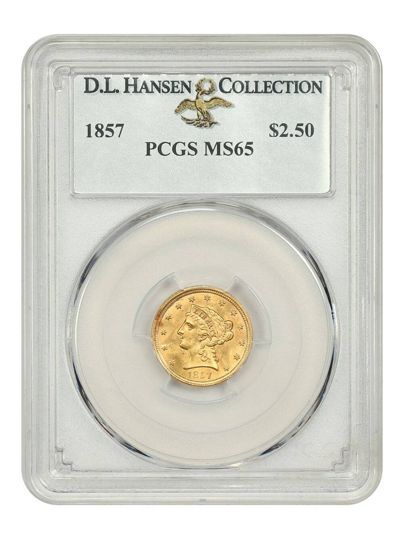 1857 Liberty Head $2.50 Coin PCGS MS65 Uncirculated Gold: 1857 Liberty Head $2.50 Coin PCGS MS65 Uncirculated Gold This stunning 1857 Liberty Head $2.50 gold coin is graded MS65 by PCGS, ensuring its exceptional quality. Certified with number 28772314, this 