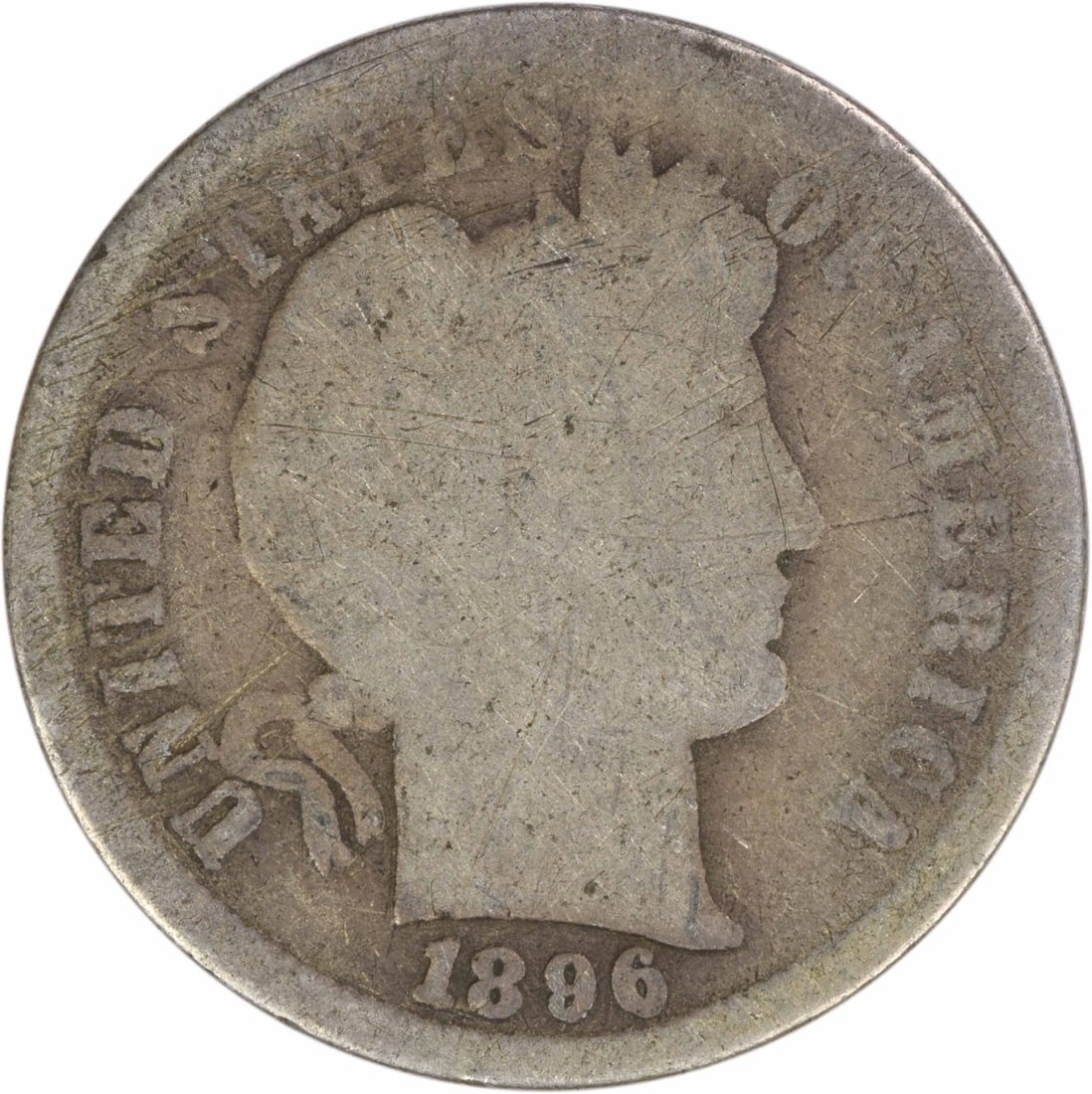 1896 San Francisco Barber Dime 90 Percent Silver Good Grade Uncertified: 1896 San Francisco Barber Dime 90 Percent Silver Good Grade Uncertified This is a pre-owned 1896-S Barber Silver Dime from the United States, minted in San Francisco. The coin is circulated and graded