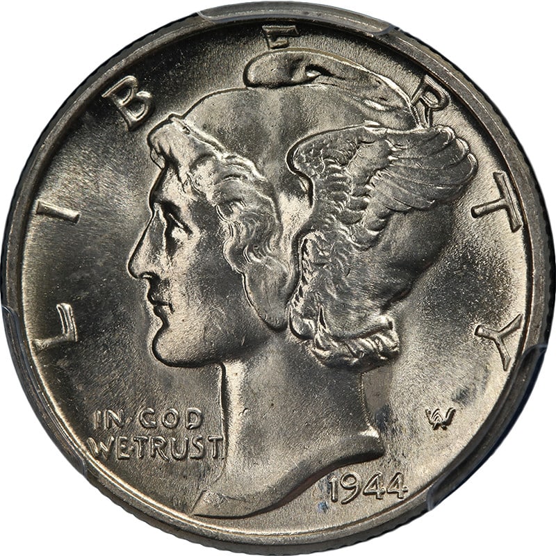 PCGS MS65 FB 1944-P Silver Mercury Dime Gem Uncirculated: PCGS MS65 FB 1944-P Silver Mercury Dime Gem Uncirculated This 1944-P Mercury Dime is graded PCGS MS65 FB, showcasing exceptional eye appeal with fantastic luster and a strong strike. The coin features