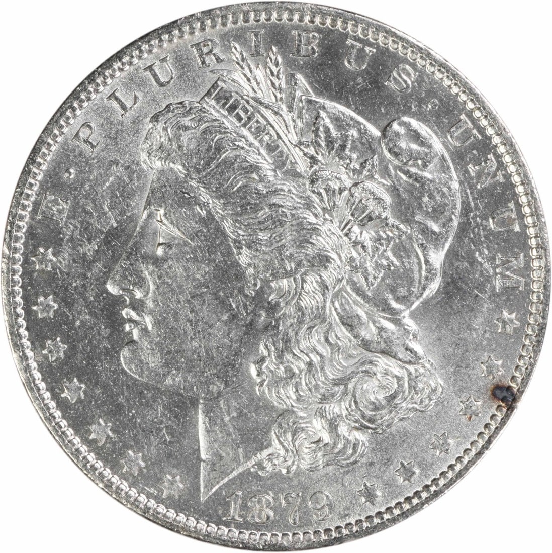 AU Morgan Dollar 1879 New Orleans Mint Uncertified 90 Percent Silver: AU Morgan Dollar 1879 New Orleans Mint Uncertified 90 Percent Silver This 1879-O Morgan Silver Dollar is an uncertified, circulated coin graded as About Uncirculated (AU). Struck at the New Orleans Mi