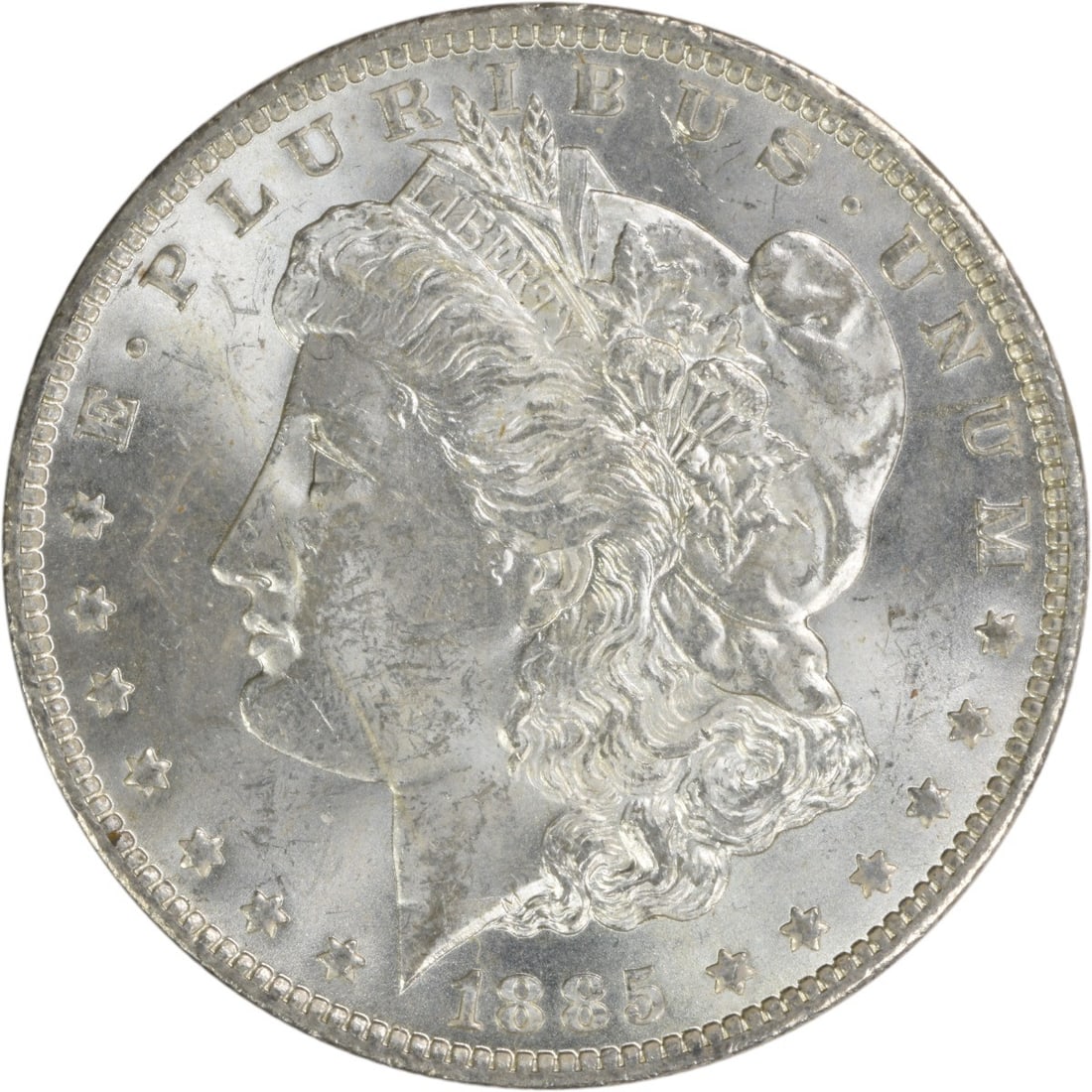 Choice BU 1885-O Silver Dollar Uncirculated Morgan Uncertified: Choice BU 1885-O Silver Dollar Uncirculated Morgan Uncertified This 1885-O Morgan Silver Dollar is a Choice Brilliant Uncirculated coin. Minted in New Orleans, it is composed of silver and remains unc