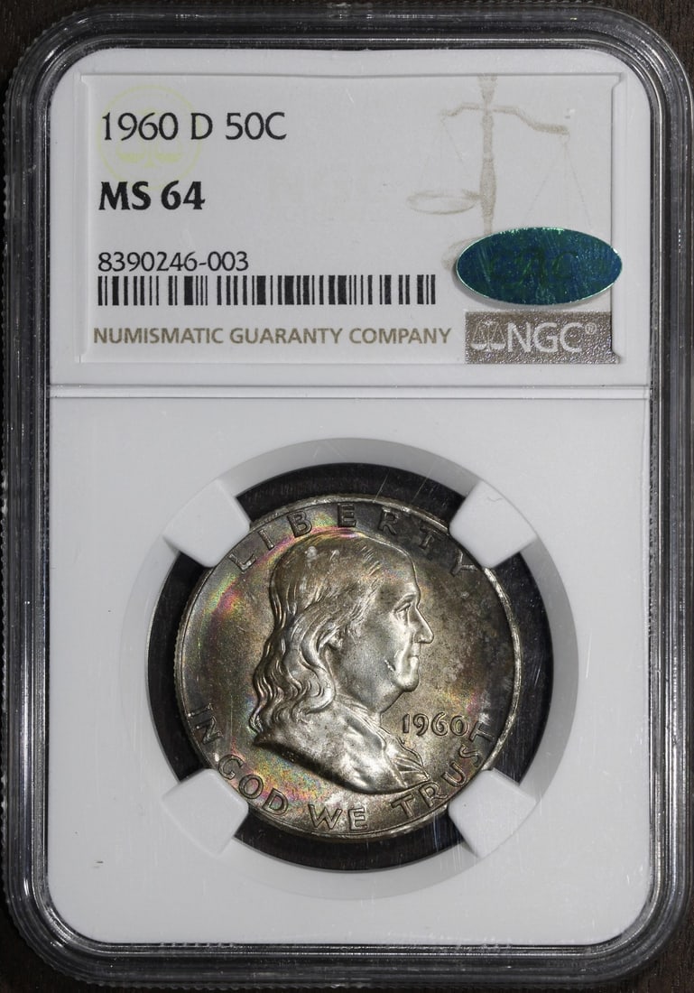 Franklin Half Dollar 1960 Denver MS64 NGC CAC Silver Rainbow Toned (1 of 4)