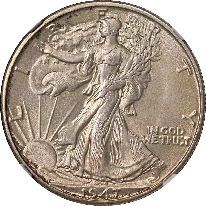 1947-D Walking Liberty Half Dollar NGC MS65 Silver Coin: 1947-D Walking Liberty Half Dollar NGC MS65 Silver Coin This stunning 1947-D Walking Liberty Half Dollar is certified by NGC with a grade of MS65, showcasing its uncirculated condition. Struck at the 