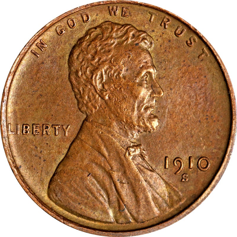 1910 San Francisco Mint Lincoln Copper Cent United States: 1910 San Francisco Mint Lincoln Copper Cent United States This is a 1910-S Lincoln Cent from the United States, composed of copper. The coin is circulated and uncertified, offering a collectible piece