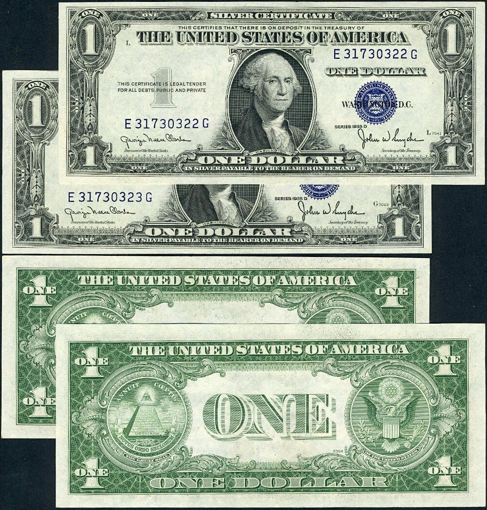 $1 1935-D Currency Pack E-G Block Gem Uncirculated CU: $1 1935-D Currency Pack E-G Block Gem Uncirculated CU This $1 1935-D currency pack (FR. 1613) features excellent paper quality and stunning embossing. The note showcases bright and bold colors with fa
