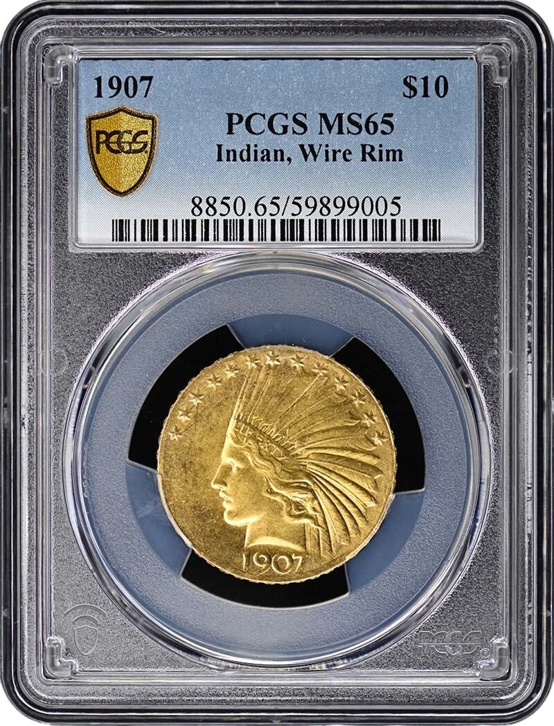 1907 Indian $10 Coin PCGS MS65 Uncirculated Philadelphia Mint: 1907 Indian $10 Coin PCGS MS65 Uncirculated Philadelphia Mint This 1907 Indian $10 coin is certified by PCGS with a grade of MS65, indicating it is in uncirculated condition. Minted in Philadelphia, t