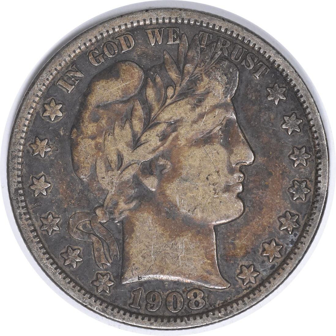 1908 Denver Barber Half Dollar 90 Percent Silver VF Uncertified Coin (1 of 2)