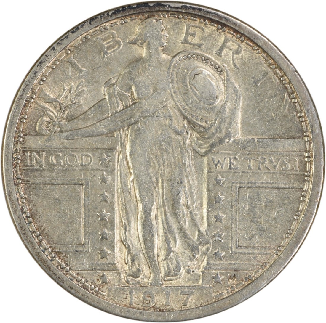 1917 Standing Liberty Silver Quarter 25C Type 1 EF Uncertified: 1917 Standing Liberty Silver Quarter 25C Type 1 EF Uncertified This 1917 Standing Liberty Silver Quarter is a remarkable piece of American numismatic history. Struck in Philadelphia, this coin feature