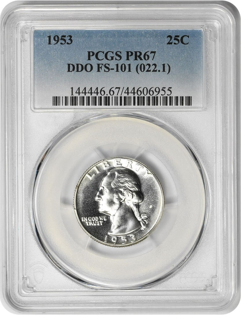 1953 Washington Quarter Proof PR67 PCGS 90% Silver Flanagan Design: 1953 Washington Quarter Proof PR67 PCGS 90% Silver Flanagan Design This stunning 1953 Washington Quarter showcases a beautiful DDO (Doubled Die Obverse) with a perfect PR67 certification from PCGS. Mi