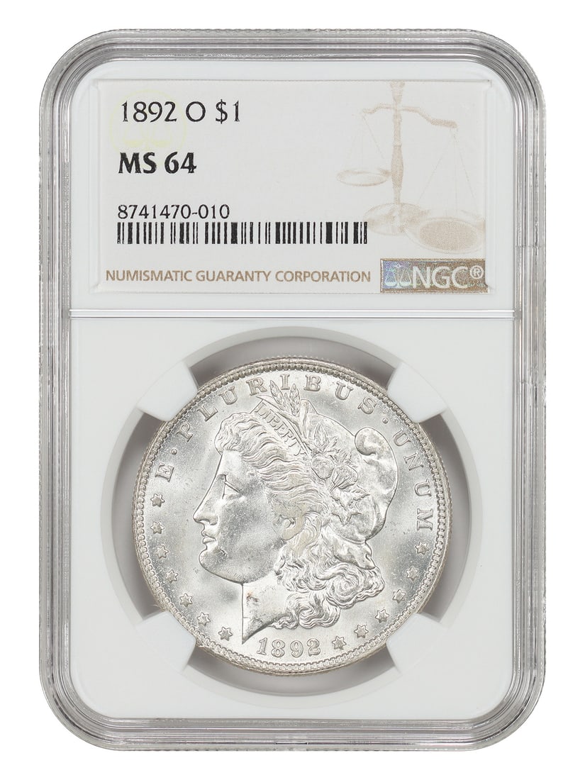 Morgan Silver Dollar 1892-O NGC MS64 New Orleans Mint Uncirculated: Morgan Silver Dollar 1892-O NGC MS64 New Orleans Mint Uncirculated This 1892-O Morgan Dollar is graded MS64 by NGC and originates from the New Orleans Mint. The coin features a satiny mint luster and 