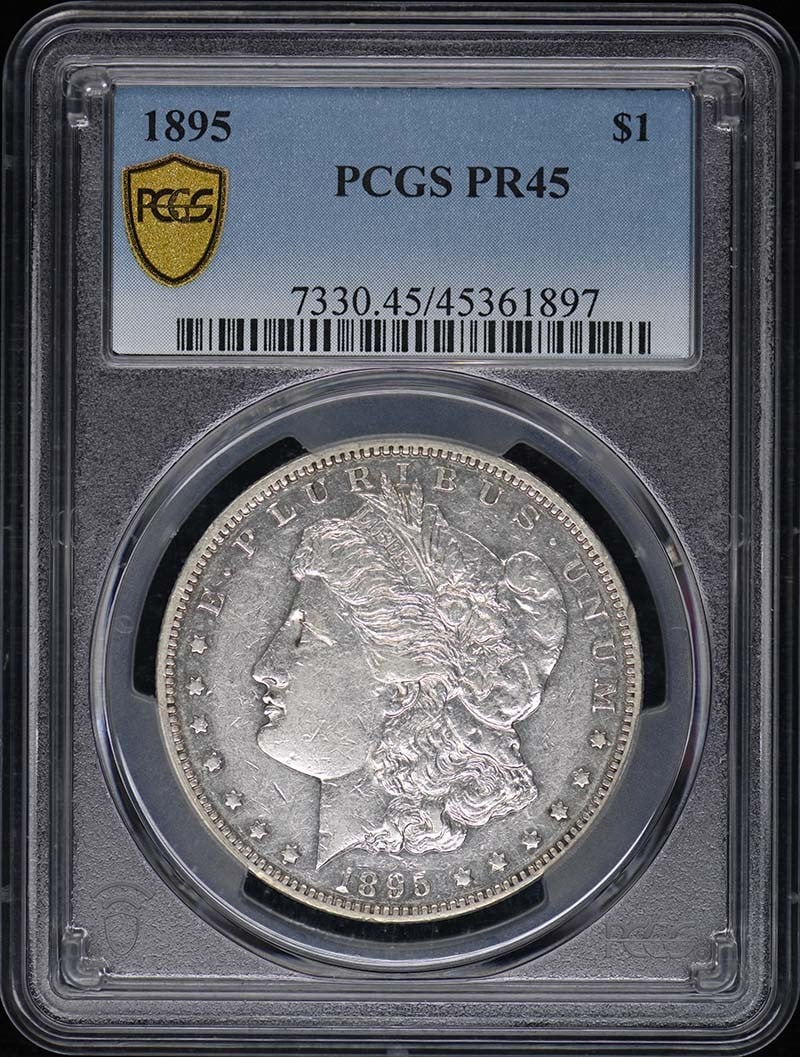 1895 Morgan Dollar XF45 PCGS Certified Proof Philadelphia: 1895 Morgan Dollar XF45 PCGS Certified Proof Philadelphia This 1895 Morgan Dollar is certified by PCGS with a grade of XF45, indicating a well-preserved coin that has circulated. Struck in Philadelphi