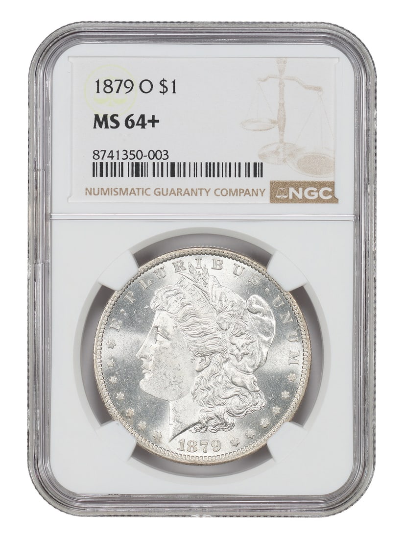 NGC MS64 Plus 1879-O Morgan Silver Dollar from New Orleans Mint: NGC MS64 Plus 1879-O Morgan Silver Dollar from New Orleans Mint This is an 1879-O Morgan Dollar graded MS64+ by NGC. The coin is uncirculated and was minted in New Orleans. It is part of the Morgan Do