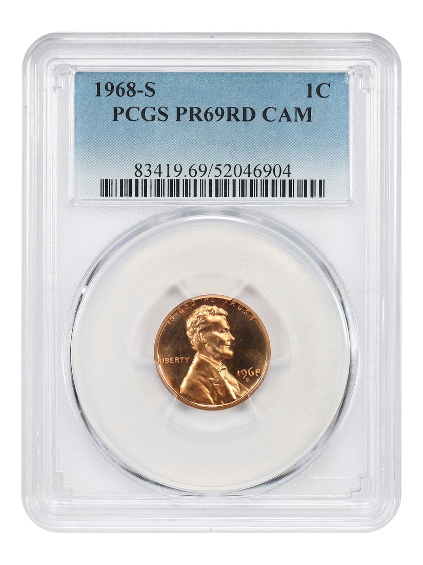 PCGS PR69RD CAM 1968 San Francisco Proof Lincoln Cent: PCGS PR69RD CAM 1968 San Francisco Proof Lincoln Cent This is a 1968-S Lincoln Cent (Modern) with a denomination of 1 cent, certified by PCGS as PR69RD CAM. The coin is uncirculated, features a proof 