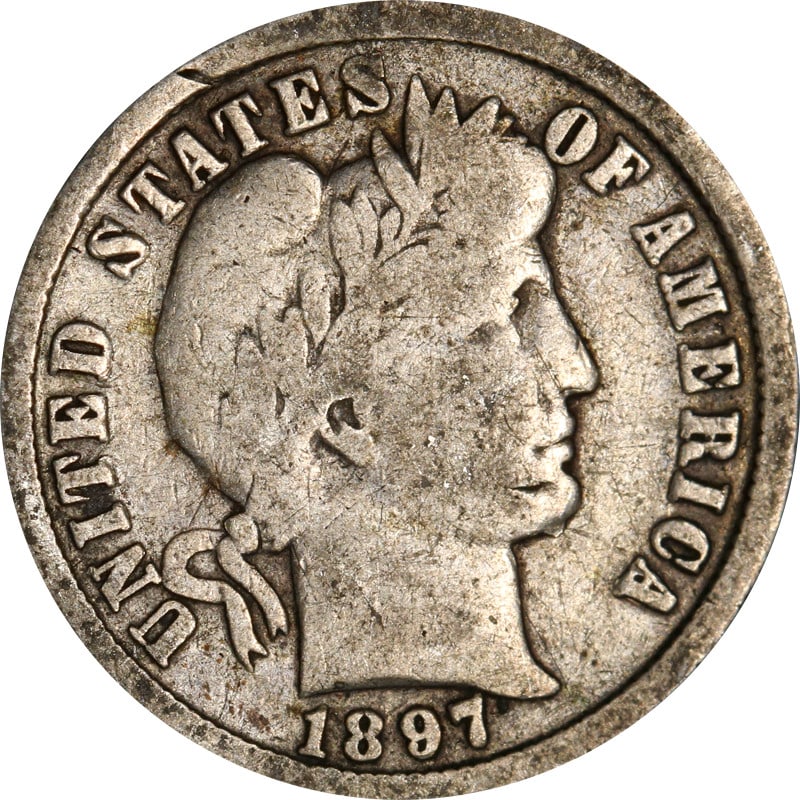 1897 New Orleans Mint Silver Barber Dime United States Coin: 1897 New Orleans Mint Silver Barber Dime United States Coin This is a circulated 1897-O Barber Dime from the United States. Minted in New Orleans, this pre-owned coin is composed of silver with a fine