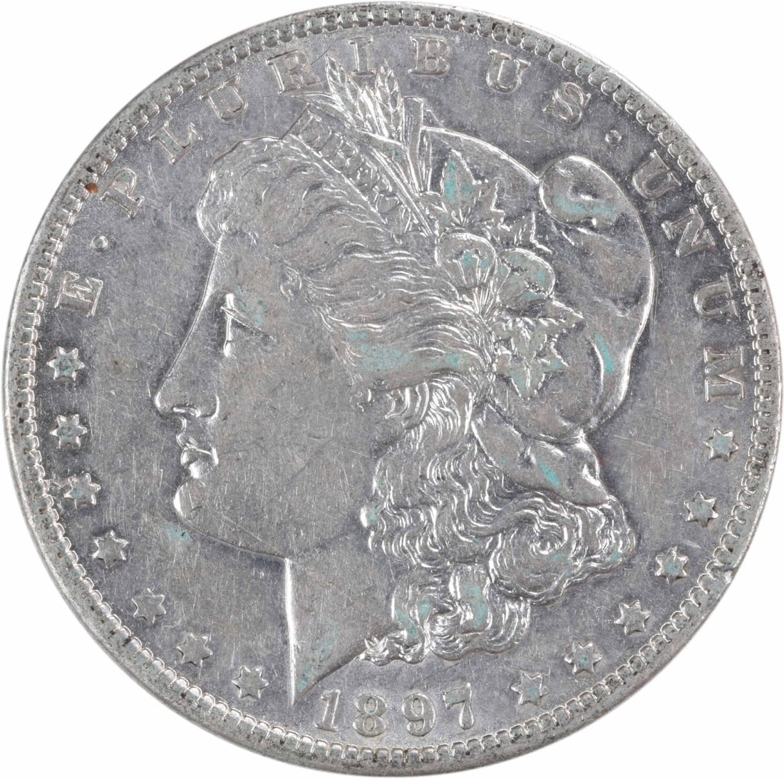 1897-O Morgan Dollar AU Grade Silver Coin New Orleans Mint Uncertified: 1897-O Morgan Dollar AU Grade Silver Coin New Orleans Mint Uncertified This is an 1897-O Morgan Silver Dollar, struck at the New Orleans Mint. The coin is composed of 90% silver and 10% copper, with a