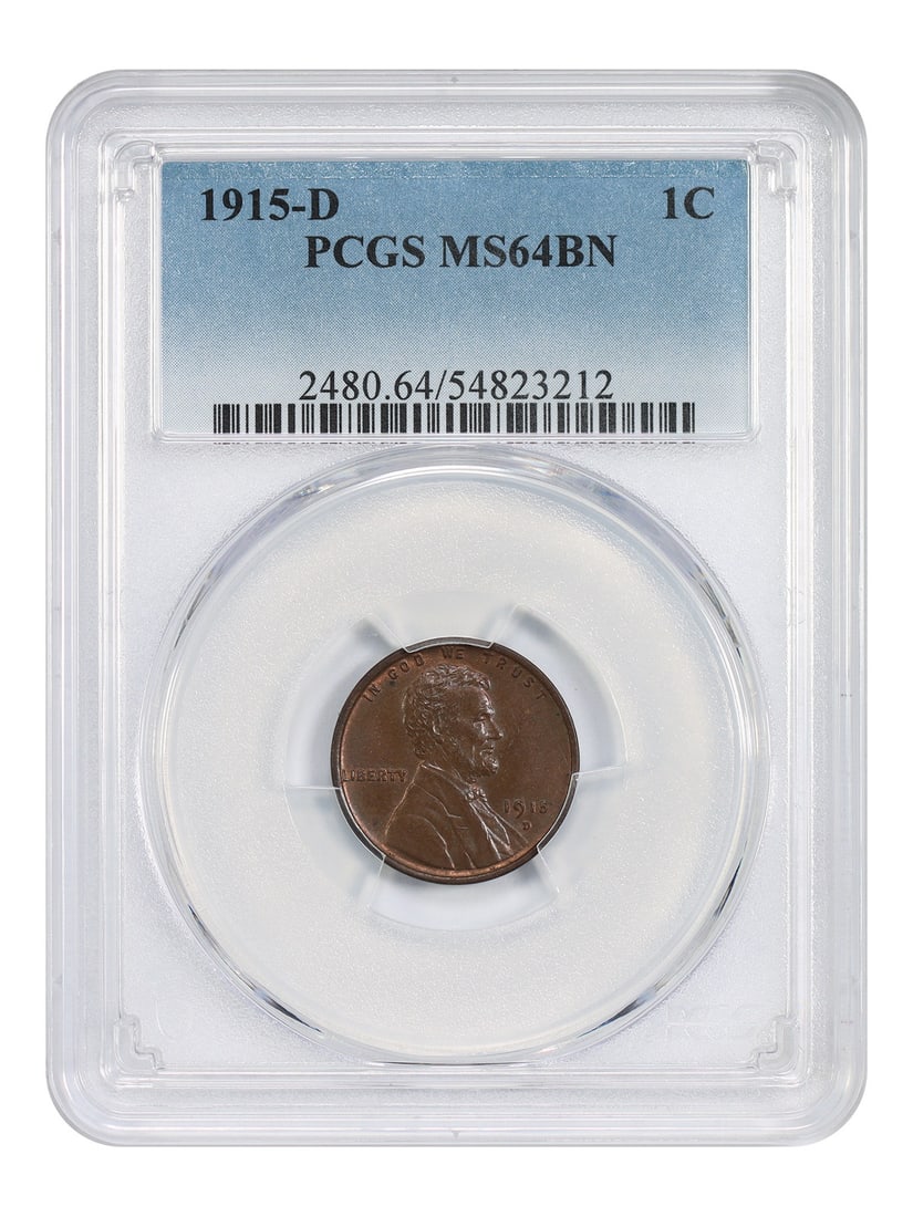 1915 Denver Lincoln Wheat Cent PCGS MS64BN Uncirculated Brown: 1915 Denver Lincoln Wheat Cent PCGS MS64BN Uncirculated Brown This is a 1915-D Lincoln Cent featuring the Wheat Reverse design. Graded MS64BN by PCGS, this uncirculated coin was minted in Denver and h