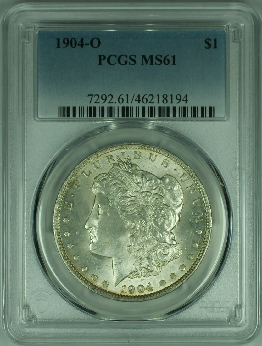 PCGS MS-61 Certified 1904-O Morgan Dollar from New Orleans Mint: PCGS MS-61 Certified 1904-O Morgan Dollar from New Orleans Mint This is a 1904-O Morgan Silver Dollar coin, certified by PCGS with an MS-61 grade. Minted in New Orleans, this uncirculated coin is comp