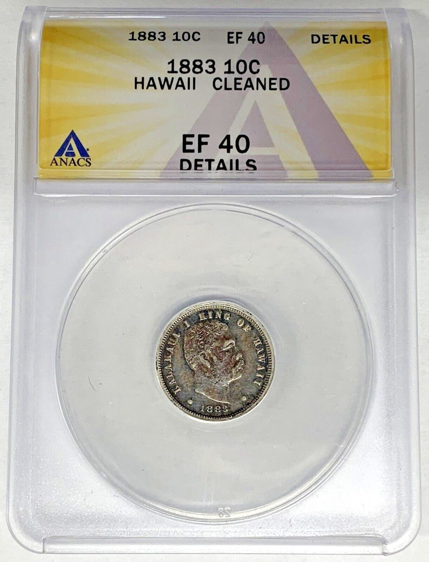 1883 Hawaii Silver 10 Cent Coin XF 40 ANACS Certified Cleaned (1 of 2)