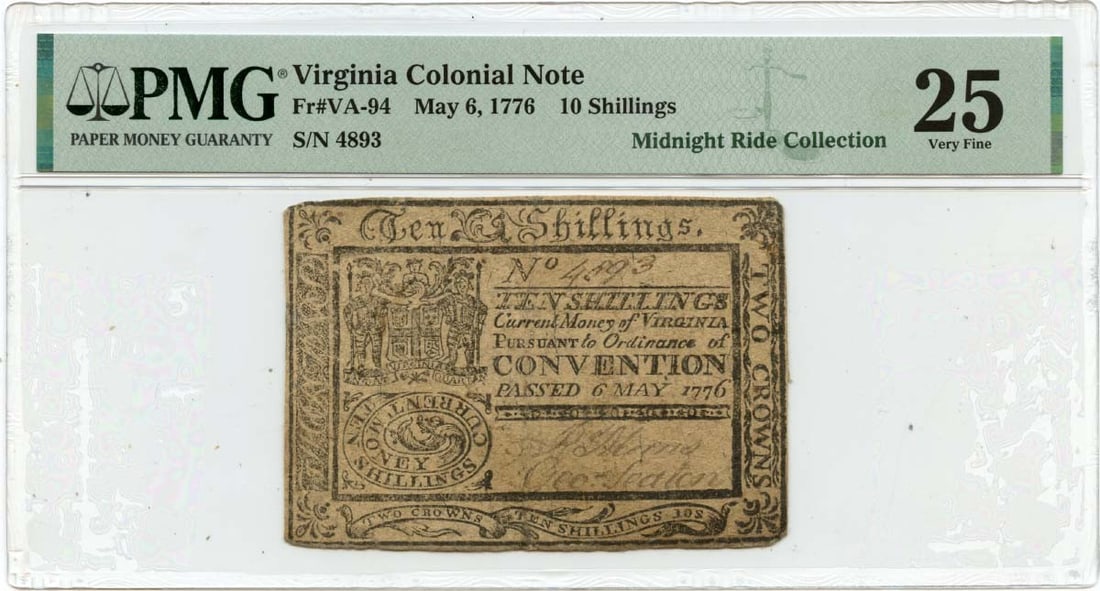 Virginia 10 Shillings Colonial Currency 1776 May 6 PMG VF25 FR#VA-94 (1 of 2)