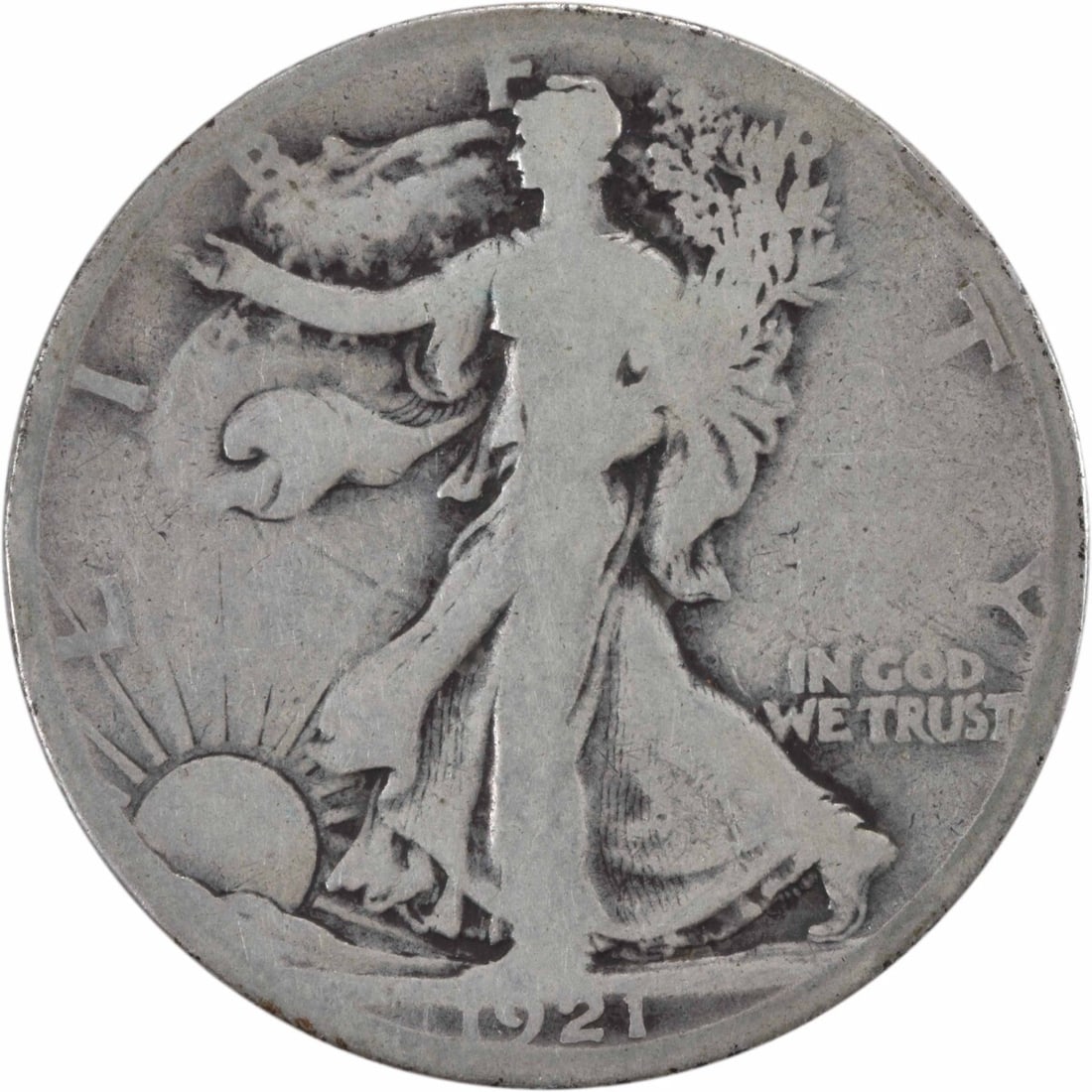 1921-S Walking Liberty Half Dollar 90% Silver by Weinman: 1921-S Walking Liberty Half Dollar 90% Silver by Weinman This 1921-S Walking Liberty Silver Half Dollar features a striking design by Adolph Alexander Weinman, showcasing the iconic Liberty Walking mo