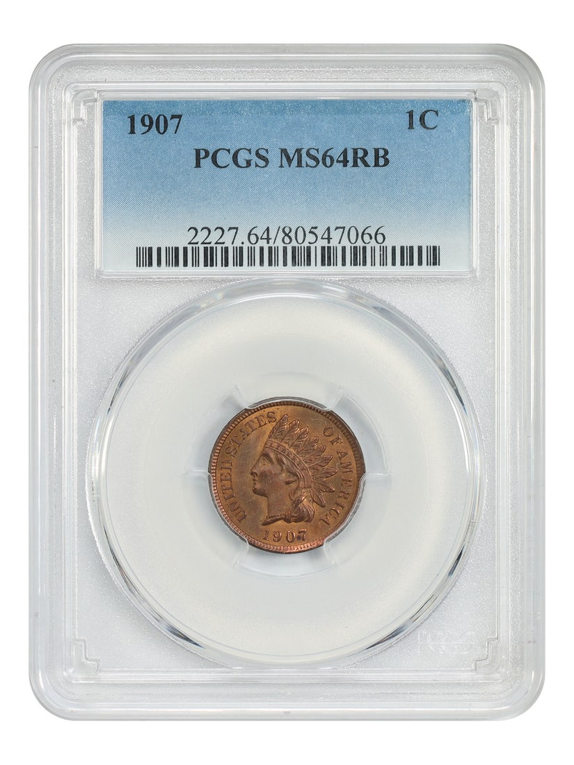PCGS MS64RB 1907 Indian Head Cent Uncirculated 1C Coin: PCGS MS64RB 1907 Indian Head Cent Uncirculated 1C Coin This 1907 Indian Cent is graded MS64RB by PCGS, indicating a mint state coin with red and brown coloring. Struck in Philadelphia, this uncirculat