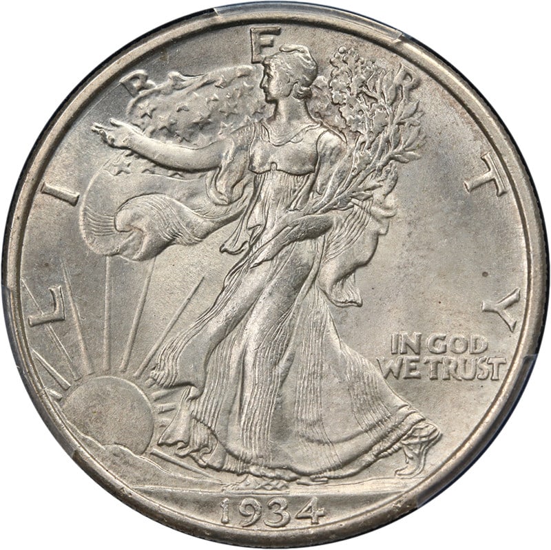 1934-P Walking Liberty Half PCGS Unc Details Strong Strike: 1934-P Walking Liberty Half PCGS Unc Details Strong Strike This stunning 1934-P Walking Liberty Half showcases exceptional eye appeal, featuring vibrant luster and a strong strike. The coin is certifi