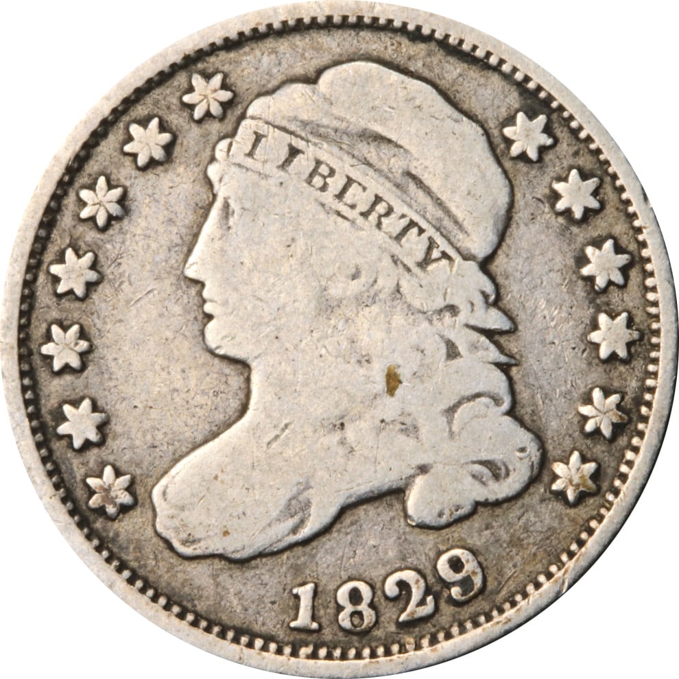 Silver 1829 United States Bust Dime JR-3 R-4 Variety: Silver 1829 United States Bust Dime JR-3 R-4 Variety This 1829 Bust Dime, designated as JR-3 R-4, is a circulated United States coin composed of silver. It is an uncertified, pre-owned collectible fro
