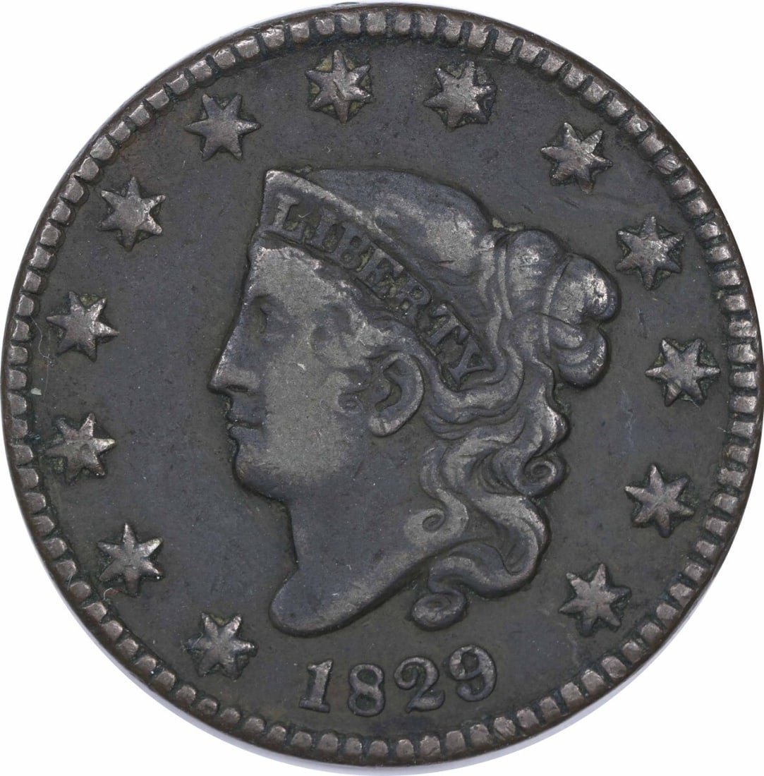 1829 Large Cent Coronet Head Copper VF Uncertified: 1829 Large Cent Coronet Head Copper VF Uncertified This 1829 Large Cent features the classic Coronet Head design and is graded as VF (Very Fine). Made of copper, this circulated coin does not bear a m